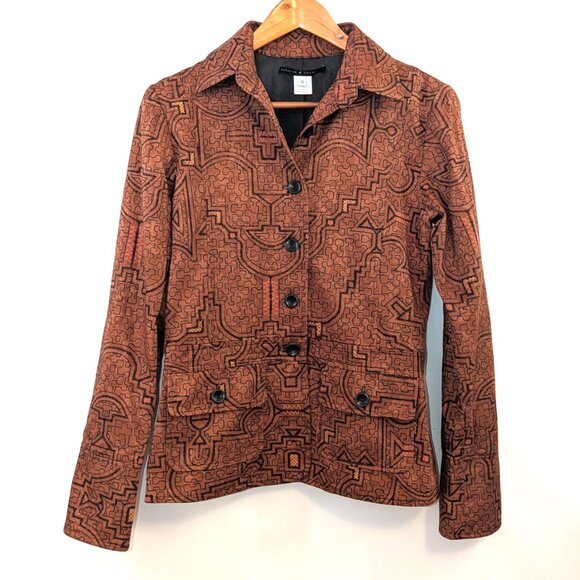 Peruvian Connection | Art-to-Wear Tribal Blazer Jacket Rust Orange Brown | Small - Picture 6 of 16